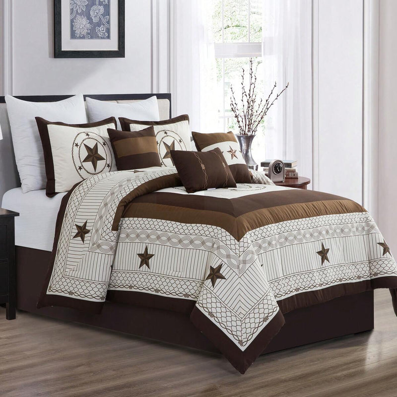7 Pieces Modern Printed Bedding Comforter Sets With Geometric Star Pattern, Classic Color Block Patchwork Bed Set, Decorative Bed In A Bag With Down Alternative Filling