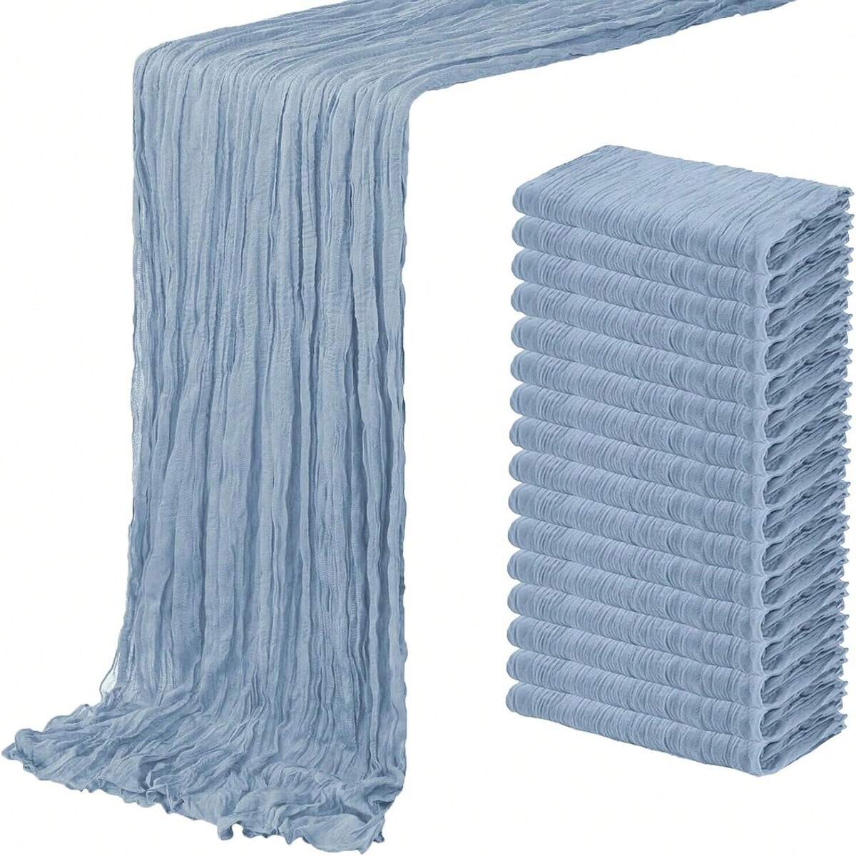 8/16 Pack Dusty Blue Cheesecloth Table Runner 20 X 120 Inch Gauze Table Runners 10 FT Long,Semi Sheer Boho Cheese Cloth Fabric Table Runner Bulk For Wedding,Party,Baby Shower,Bridal Shower Decoration