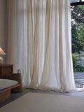 1pc Linen-Style White Sheer Curtain, Japanese/Vintage Style For Living Room Bedroom Cafe, Translucent