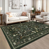 1PCS Room Decor Floral Pattern Modern Washable Low Pile Bordered Area Rug For Bedroom Contemporary Leaf Non Slip Large Rug Low Pile Stain Resistant Carpet For Classroom Dining Room Runner For Hallway Kitchen Enterway
