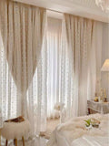 1pc Double-Layer Blackout Curtain, French Cream Style, 3D Romantic Lace Sheer, Heat Insulation, Sunshade, Living Room & Bedroom Window Decor, Privacy Protection, Top Eyelet Hanging, Easy Installation