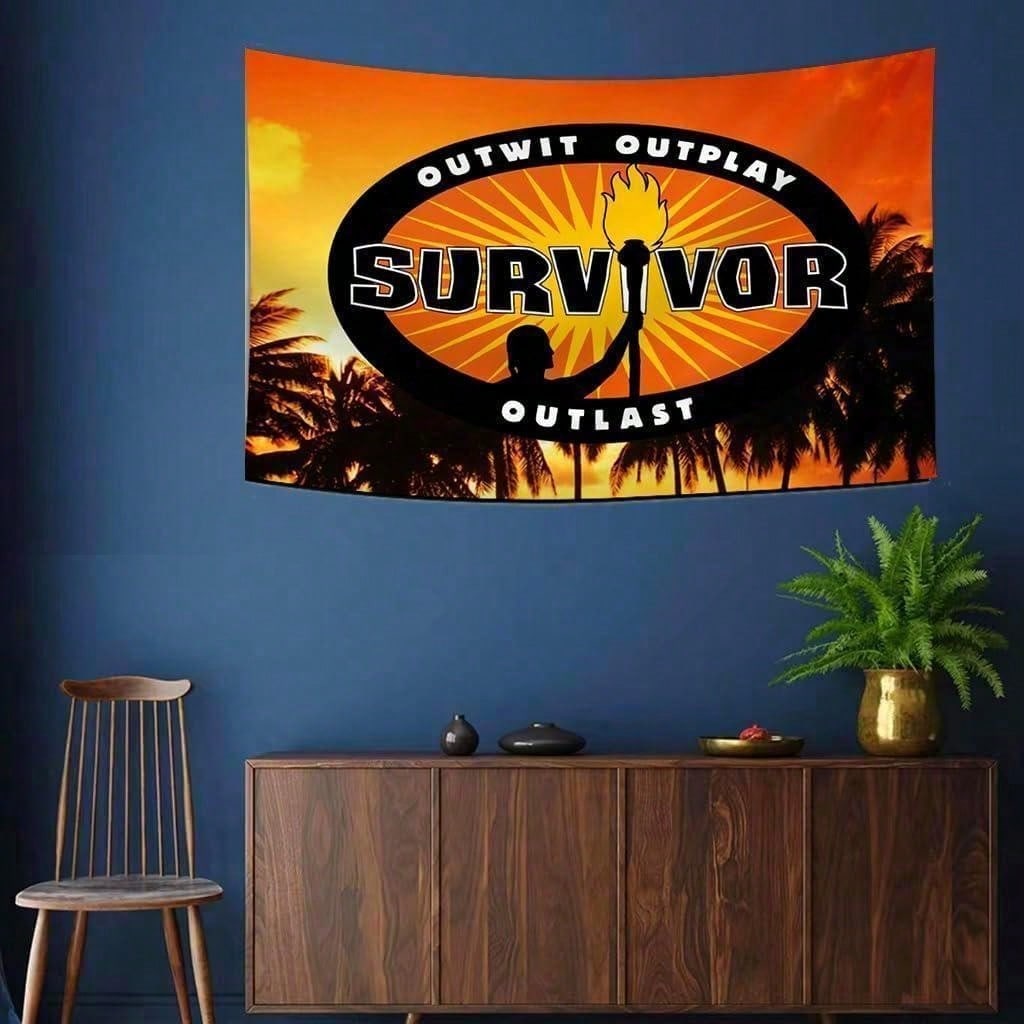 2026-Tapestry Wall Hanging-Survivor TV Show Logo Tapestry - Iconic Outwit Outplay Outlast Slogan & Design - Large Horizontal Wall Hanging For Cave, College Dorm, Party Room - Survivor Fan Gift, TV Series Inspi Decor